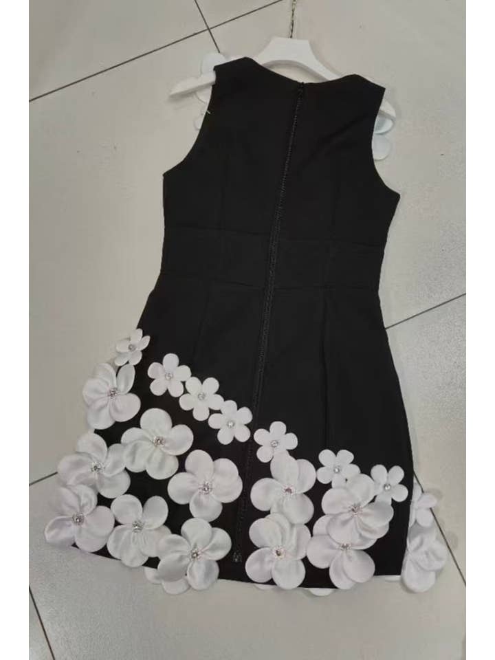Black DR524Y Suspender Mini Dress with Contrast 3D Floral Designs for wholesale on Faire3