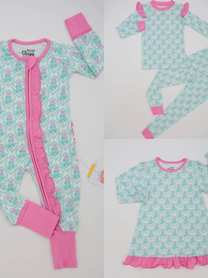 Grandmillenial Floral Peachy Sleepy Bamboo for wholesale by Just Peachy Smocks + Peachy Sleepy Bamboo