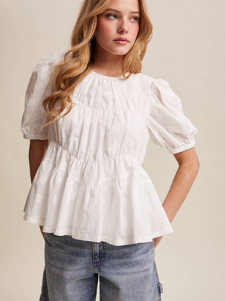 Embroidered Rose Peplum Blouse LT1458 for wholesale by Listicle