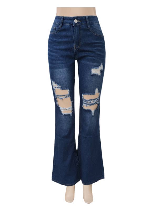 blue Slank temperament jeans met gebroken gaten for wholesale on Faire2