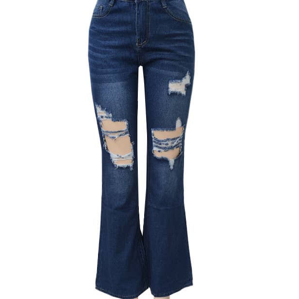 blue Slank temperament jeans met gebroken gaten for wholesale on Faire2