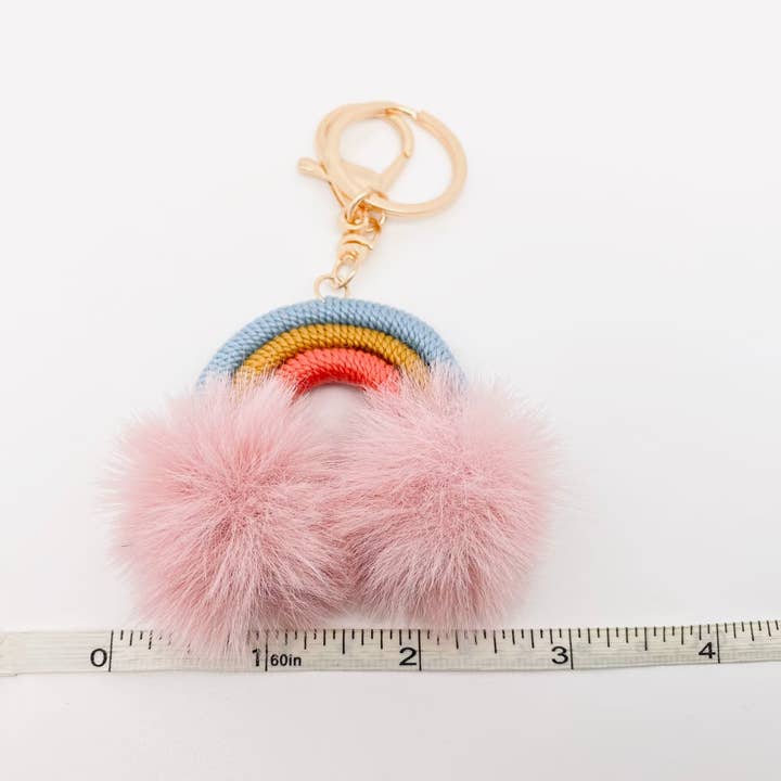Mio Queena – wholesale Keychain – Women's – Plush Ball Rainbow Pendant Keychain Hand-woven Bag Ornaments3
