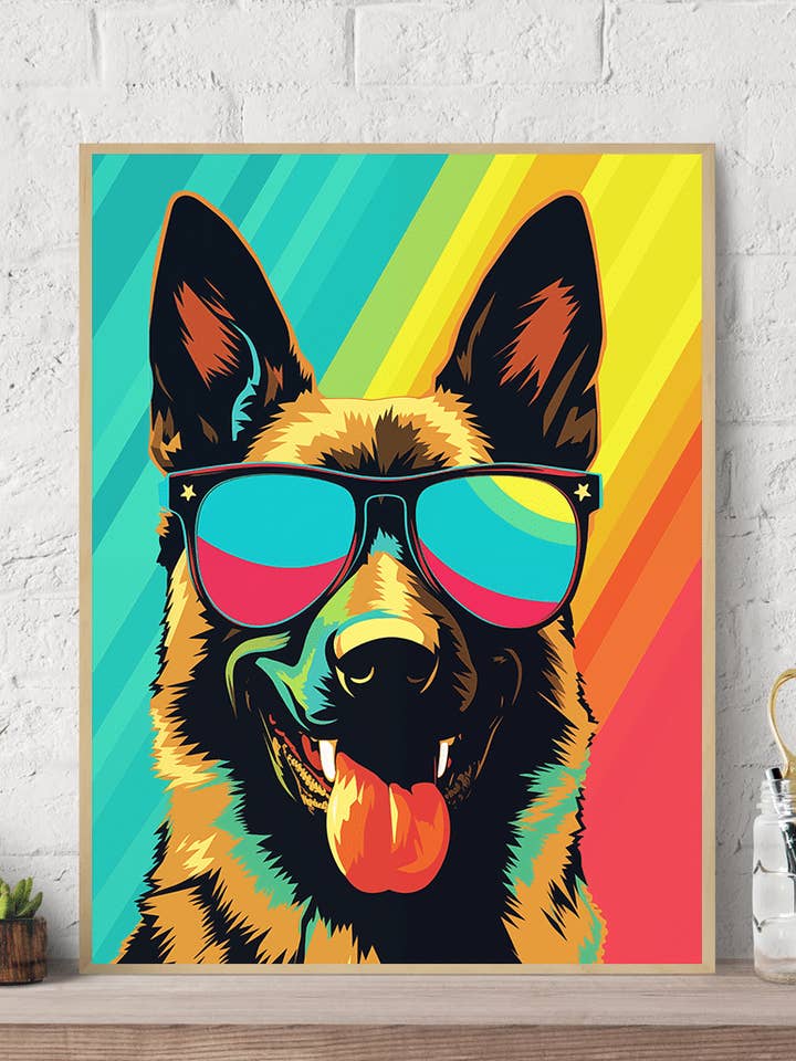 Impression murale sur toile POP-ART de berger allemand à la mode pour la vente par Arttique - Artistry Canvas Prints