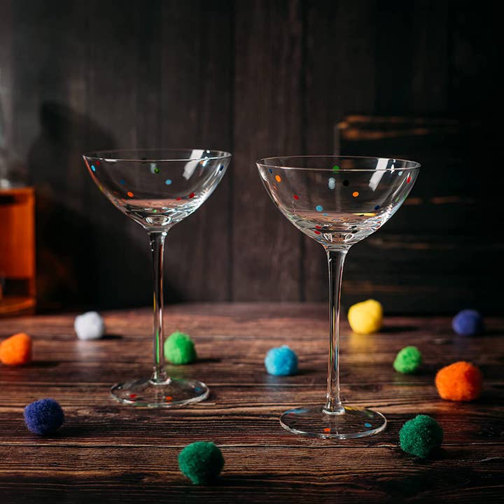 The Wine Savant / Khen Glassware - Wholesale Cocktail/Liquor Glass - Polka Dot Confetti Stemmed Martini Glasses 5.8oz Set of 2