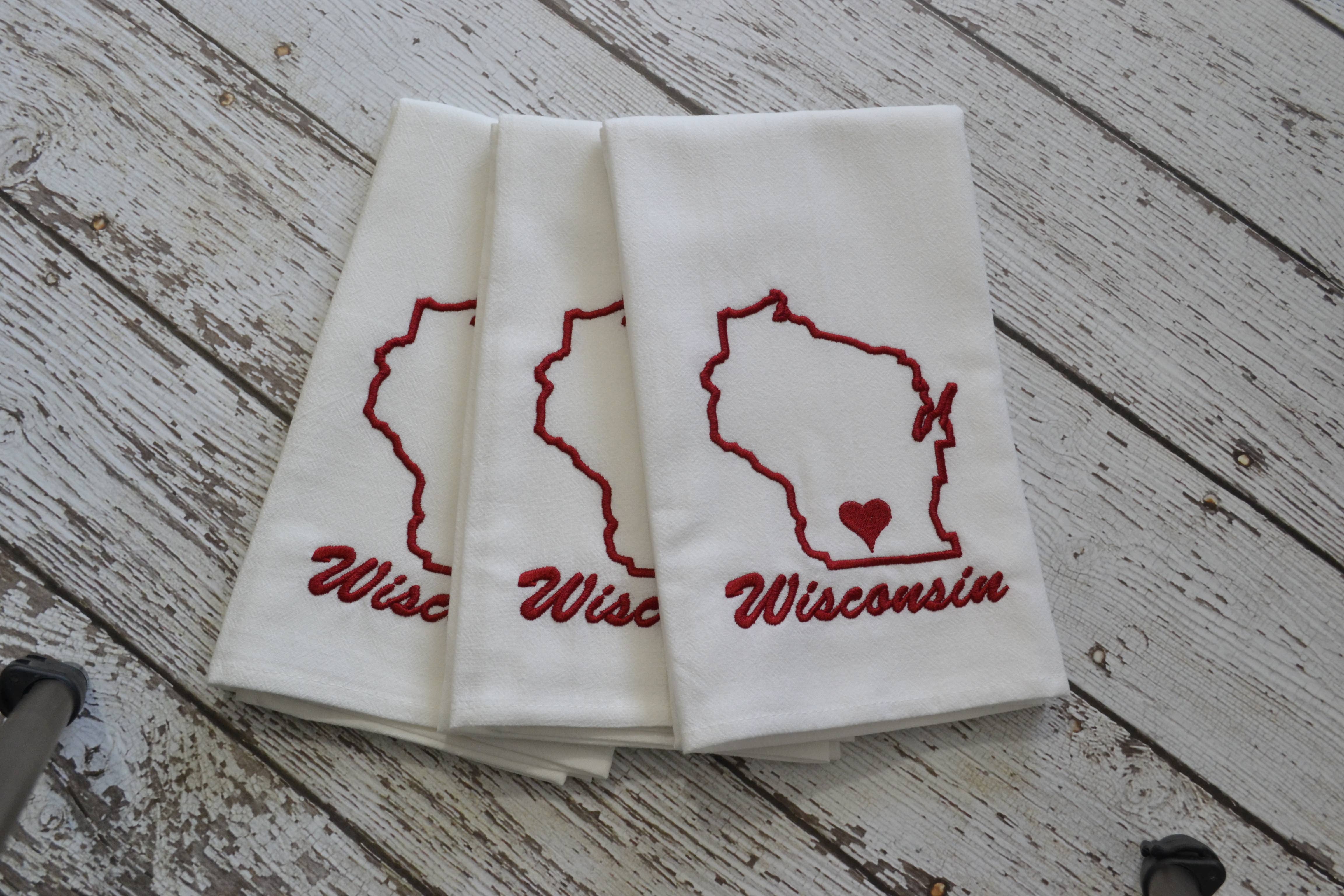 SewMuchMoreStore - Wholesale Tea Towel - State Tea Towel - Red - Embroidered Floursack Towel14