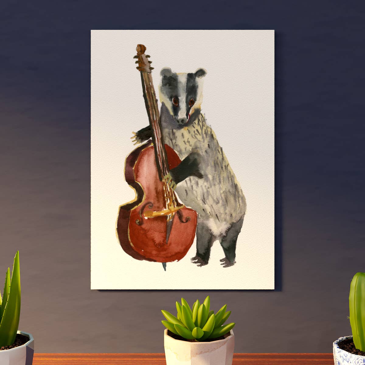 Rosie Webb illustrations - Wholesale Art Print - Bass Badger Giclee Print GP01201