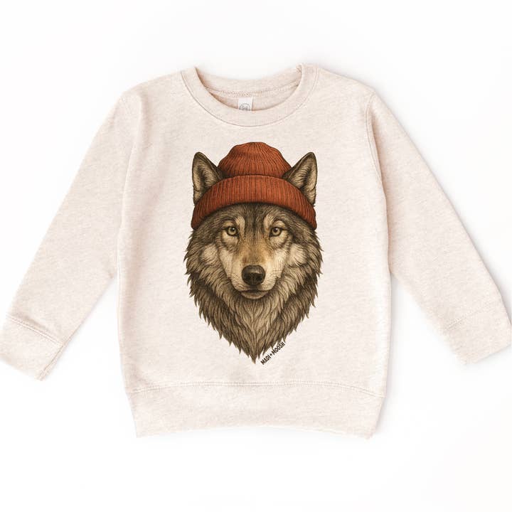 Wolf With Beanie Shirt - Grey Wolf Sweatshirt for wholesale by Madi Moosh
