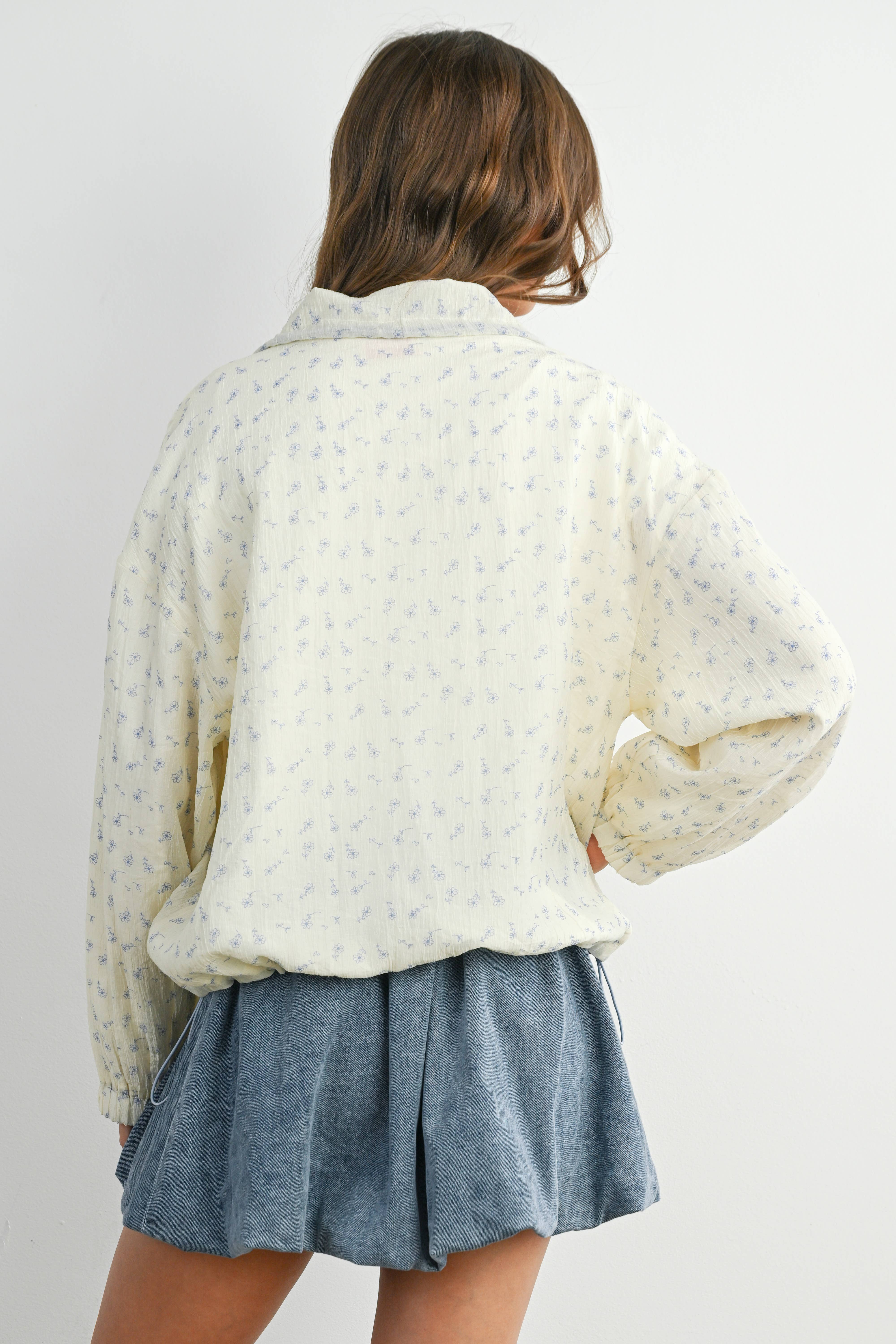 BUTTERMELON - Wholesale Jacket - Women's - Floral Zip-Up Collared Jacket - BMJ788214