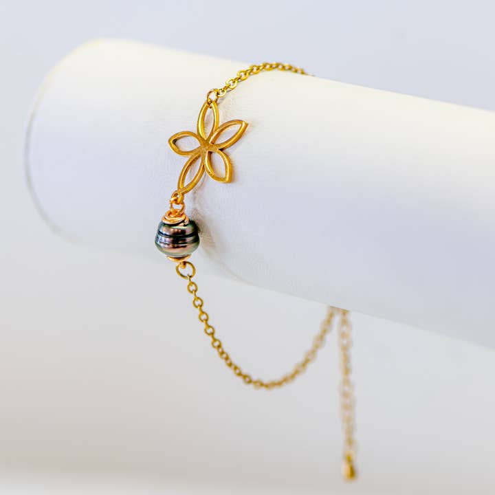 Hivaroa From Polynesia - Vendita all'ingrosso Braccialetto con ciondolo/pendente - Bracciale Tipani con perla tahitiana in acciaio inox