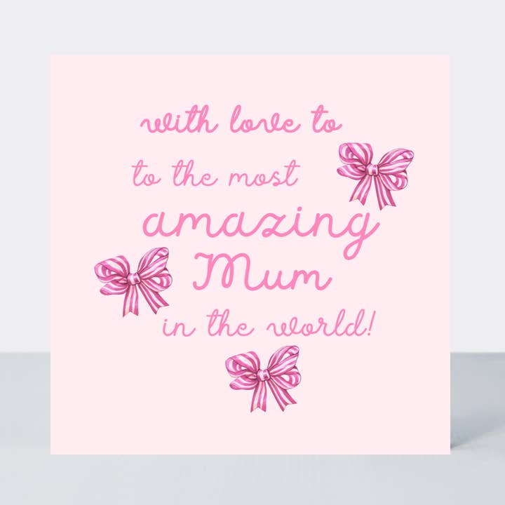 Biglietto "La mamma più straordinaria del mondo" con fiocchi rosa per la vendita all'ingrosso da parte di Petimo