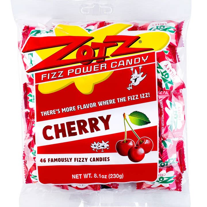 Zotz Fizzing Candy Cherry, 8.1oz, 12ct Bags for wholesale by Grandpa Joe's Candy Shop