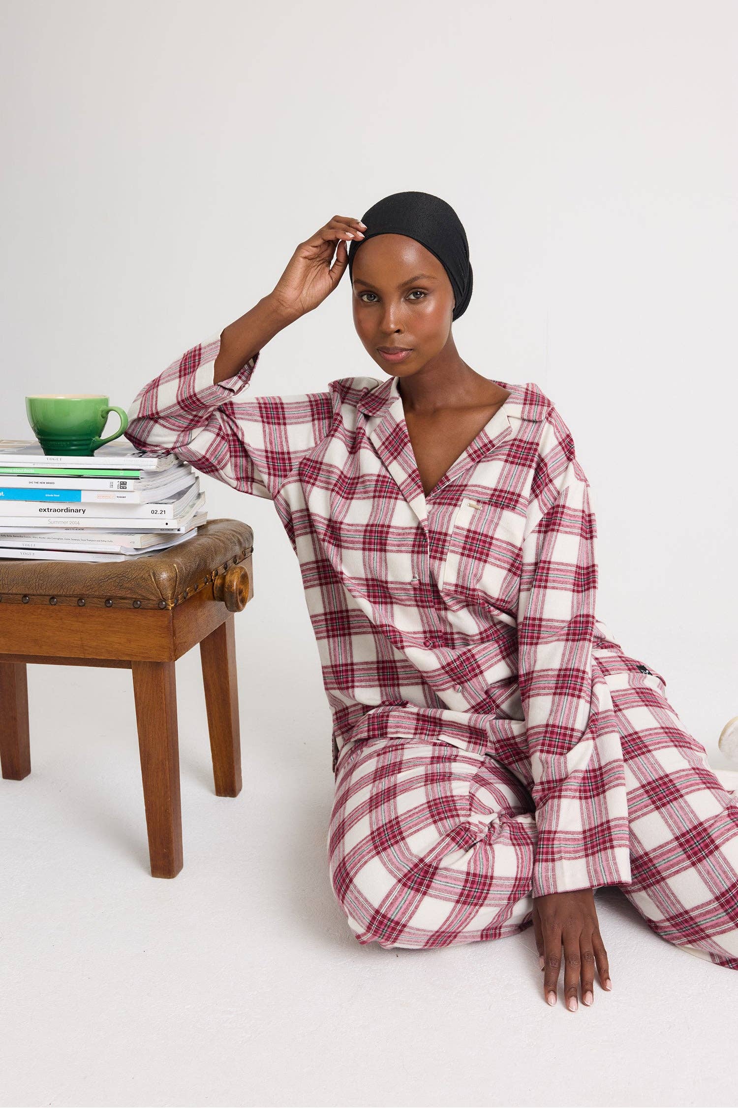 Plaid Long Pyjama Set in Stone for wholesale on Faire6