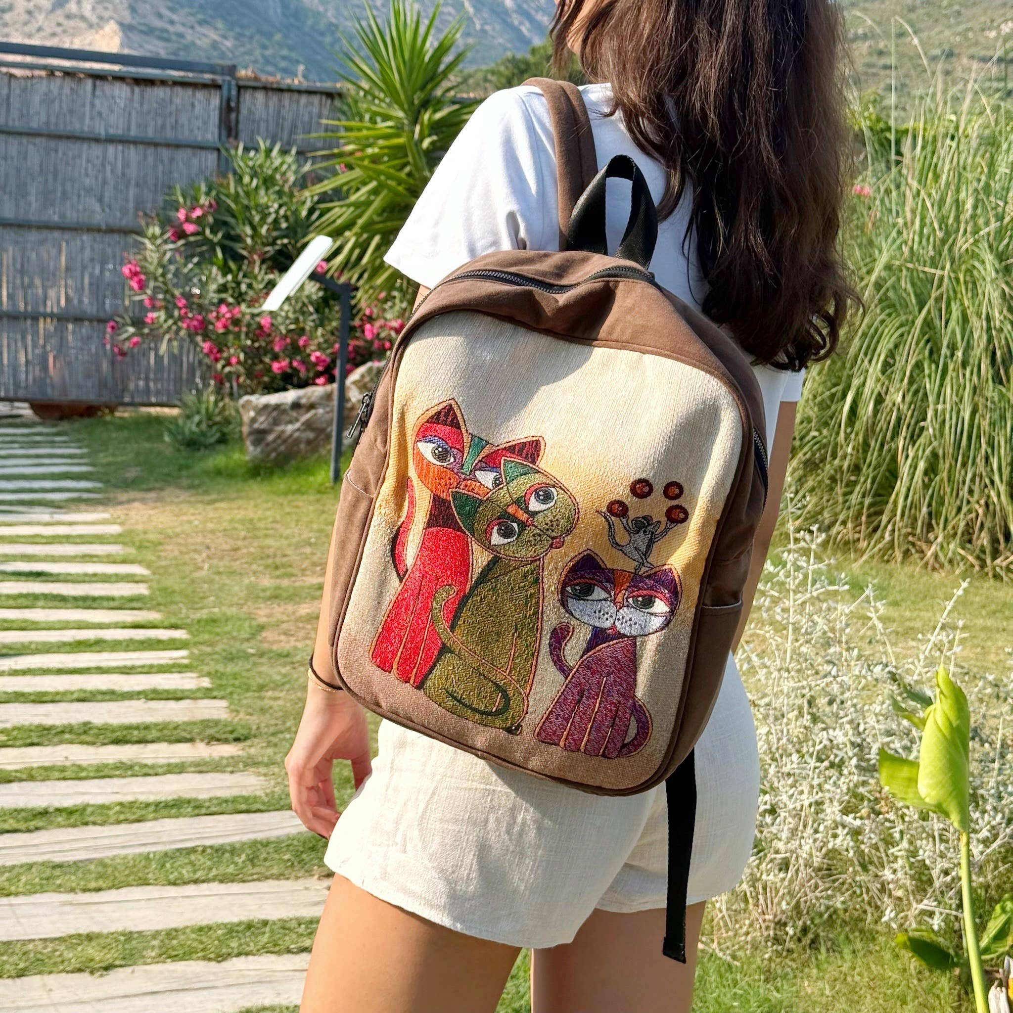 Evileyefavor – wholesale Backpack – Women's – Boho Evil Eye Canvas Backpack - Blue & White Daypack4