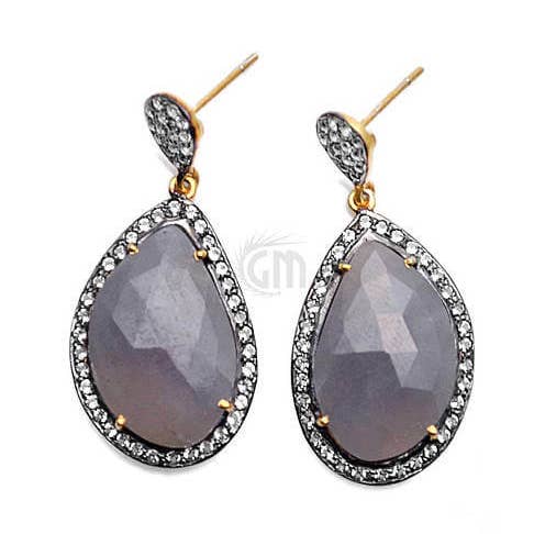 Orecchino in Vermeil con Zaffiro e Diamante - Senza Plastica per la vendita all'ingrosso da parte di GemMartUSA