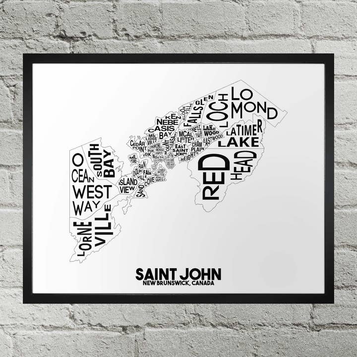 Saint John NB Neighbourhood Typography City Map Print for wholesale by Damon D Chan
