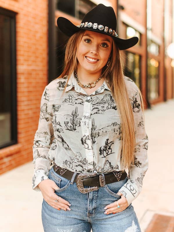 Western Desert Chiffon Collared Western Shirt for wholesale by LUCKY & BLESSED