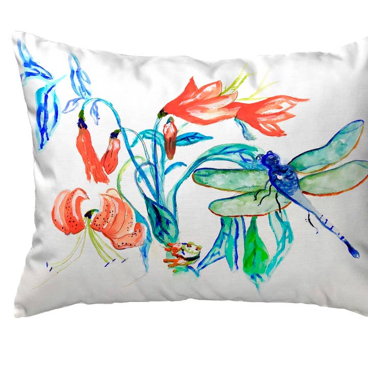 Almofada Interior/Exterior Sem Cordão Libélula Azul e Verde por atacado de Betsy Drake Interiors