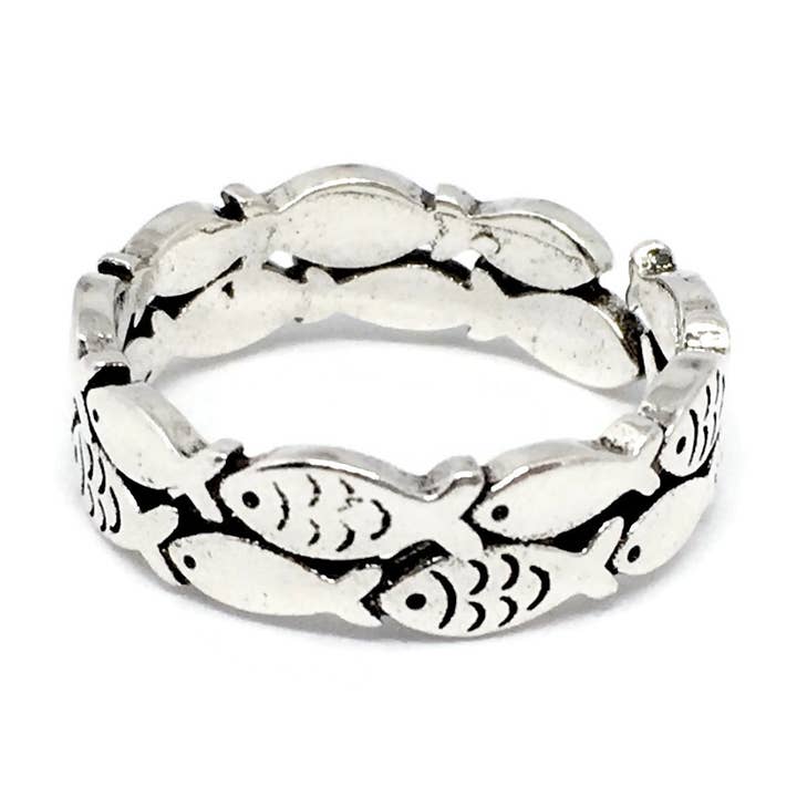School of Fish Adjustable Band Ring | Ocean Marine Silver for wholesale by Gifts From The Crypt