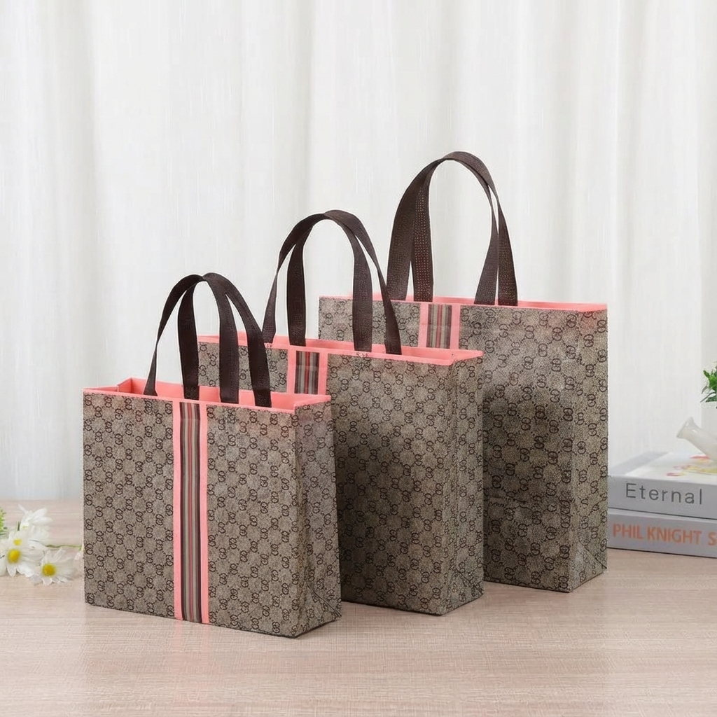 ByHome - Wholesale Gift Bag - 50pcs, 4 Sizes Luxury Grid Pink Stripes Non-woven Gift Bag1