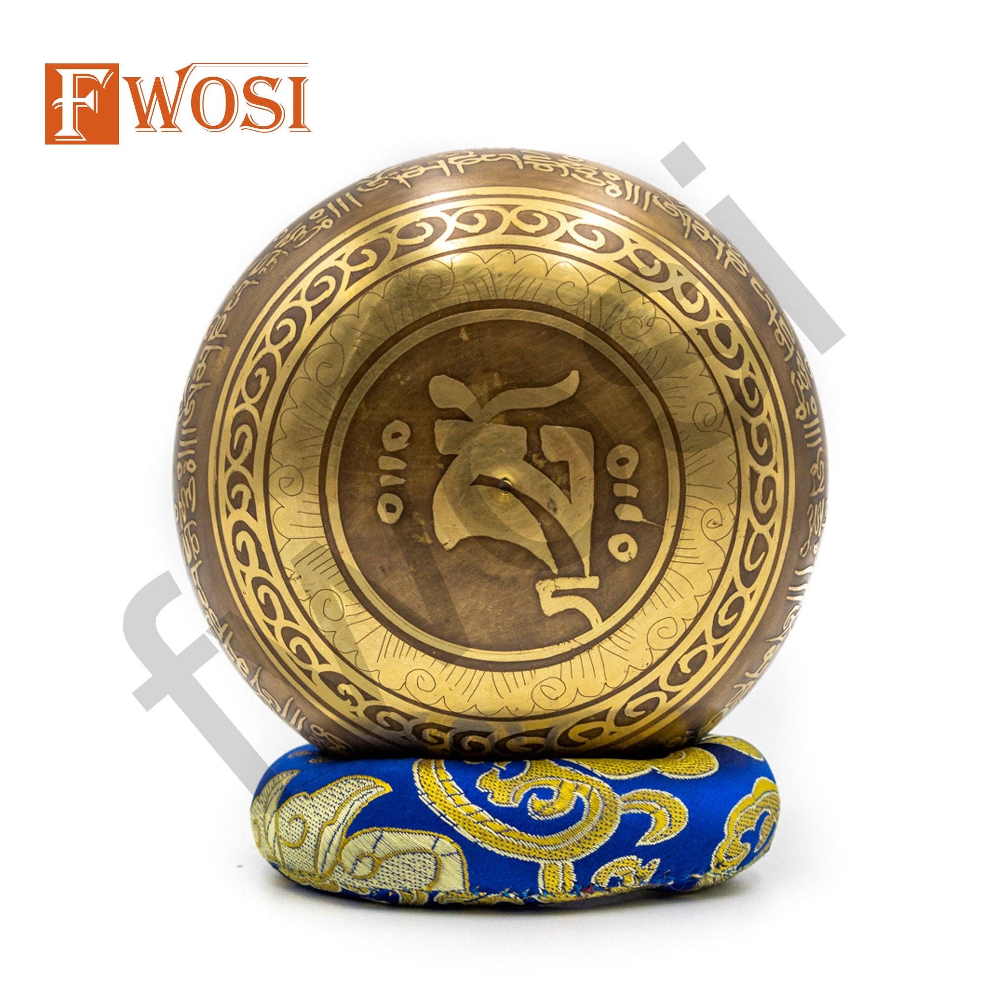 Fwosi - Wholesale Meditation Supplies - Himalayan Tibetan Singing Bowl | Kalash Carving Sound Bowl Meditation Set Mallet & Cushion | Chakra Healing Bowl | Self-Care Gift5