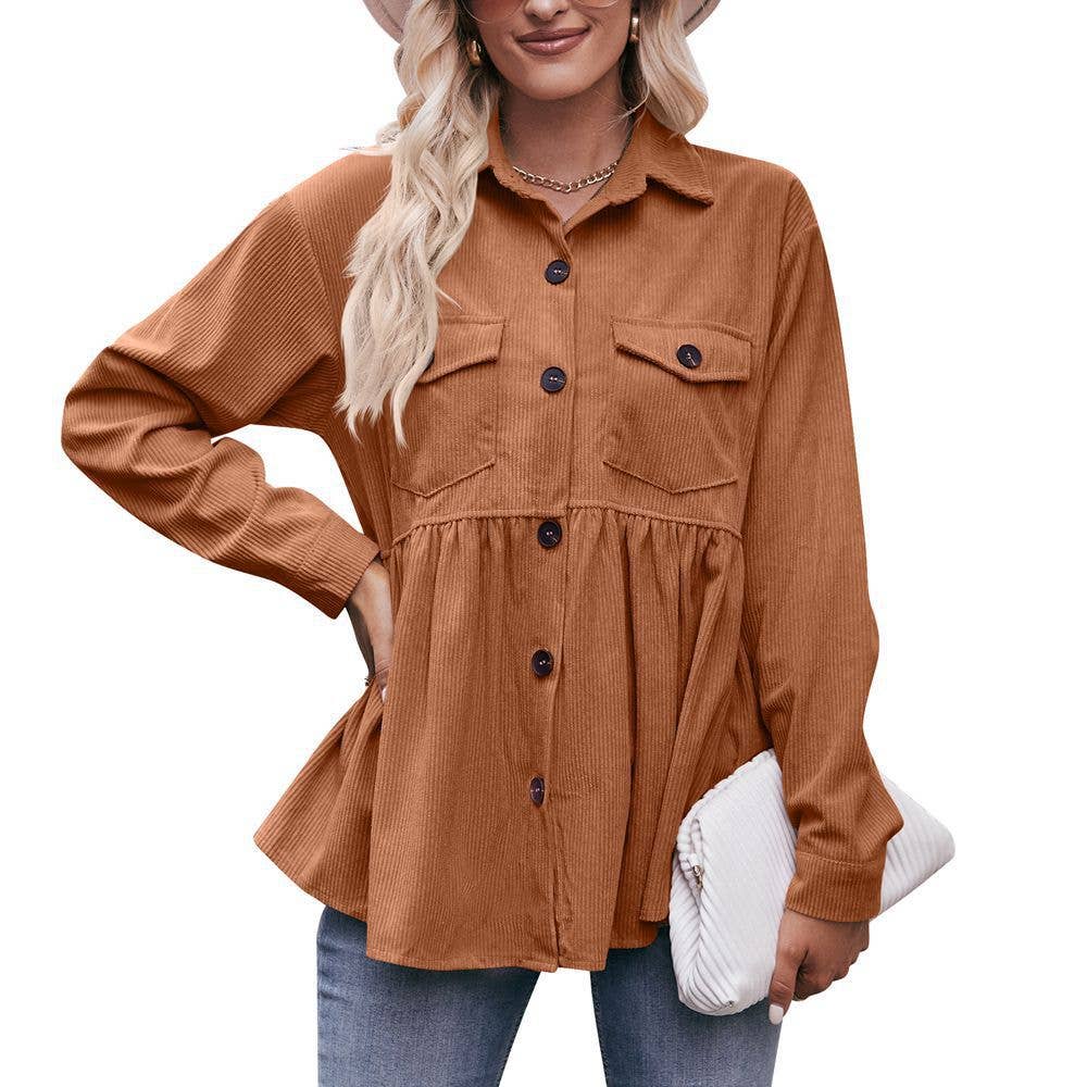 Masyal - Wholesale Button Down Shirt - Women's - Women'S Autumn And Winter  Casual Babydoll Corduroy Shirts4