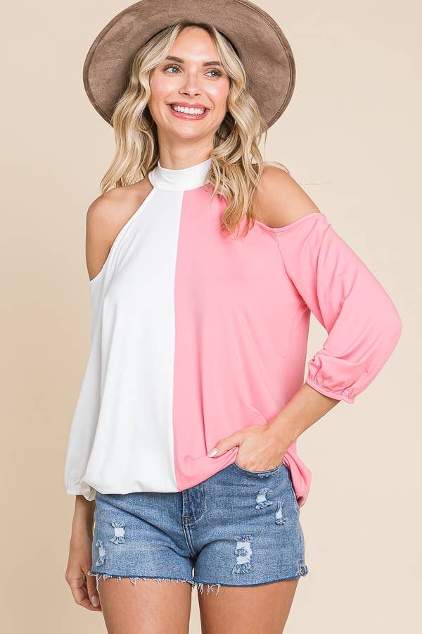 Culture Code - Wholesale Knit Top - Women's - CJT1409Q - TIE NECK COLD SHOULDER TOP12