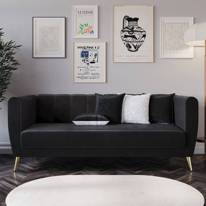 Home Design - Wholesale Sofa - Scarlett Velvet Flared Arm 3-Seater Sofa with 4 Throw Pillow18