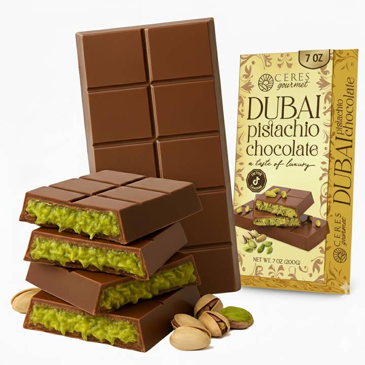 7 oz Bulk Size Dubai Chocolate Kataifi & Pistachio Bar for wholesale by Ceres Gourmet