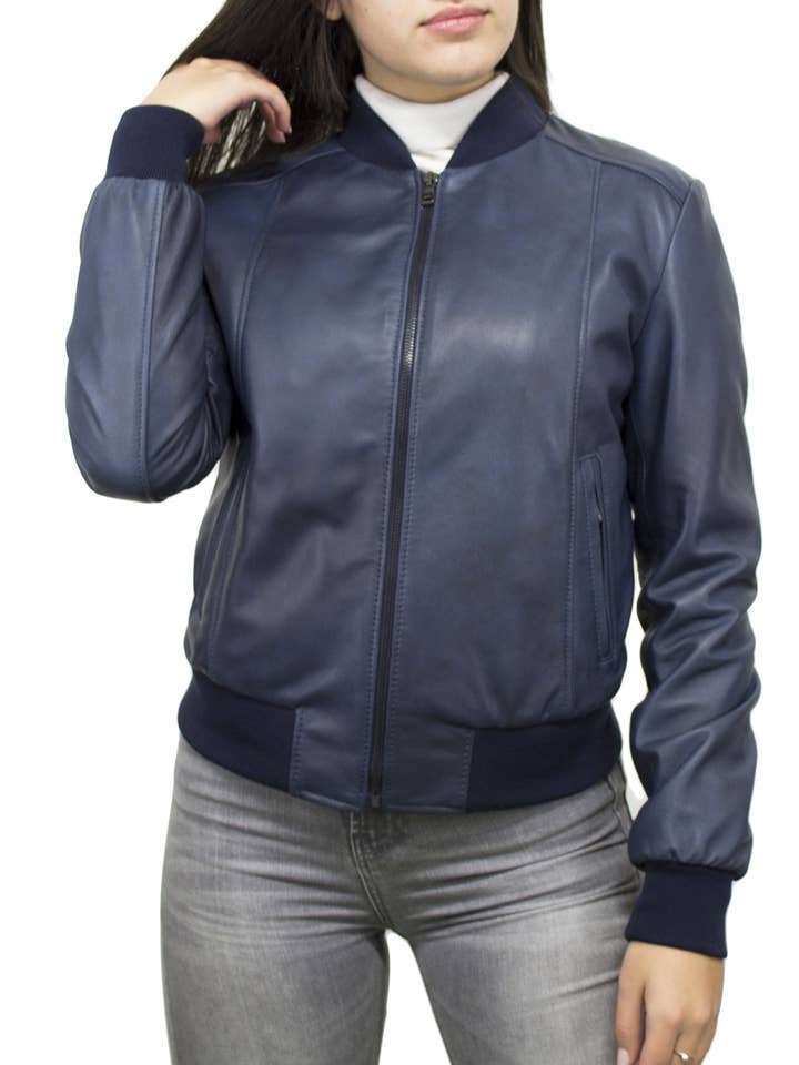 Malesia Bomber in vera pelle nappa artigianale Blu Inv. per la vendita all'ingrosso da parte di Michelangelo srls