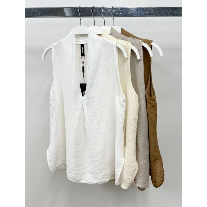 LINEN SLEEVELESS V-NECK TOP (25-57-SOLID) for wholesale by VENTI6