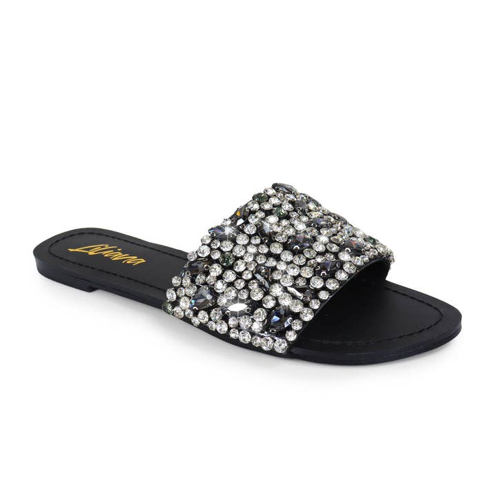 MOLLY-64 OPEN TOE CRYSTAL SANDAL BLACK for wholesale on Faire