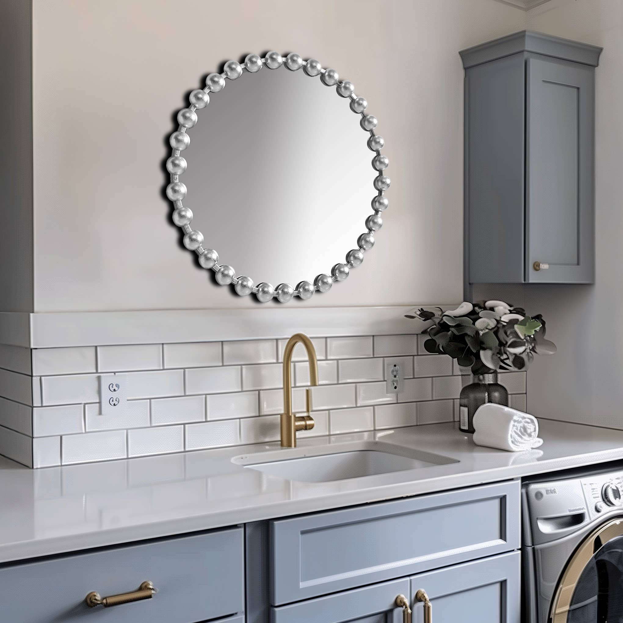 Olliix - Wholesale Wall Mirror - Round Iron Framed Wall Decor Mirror, Silver2