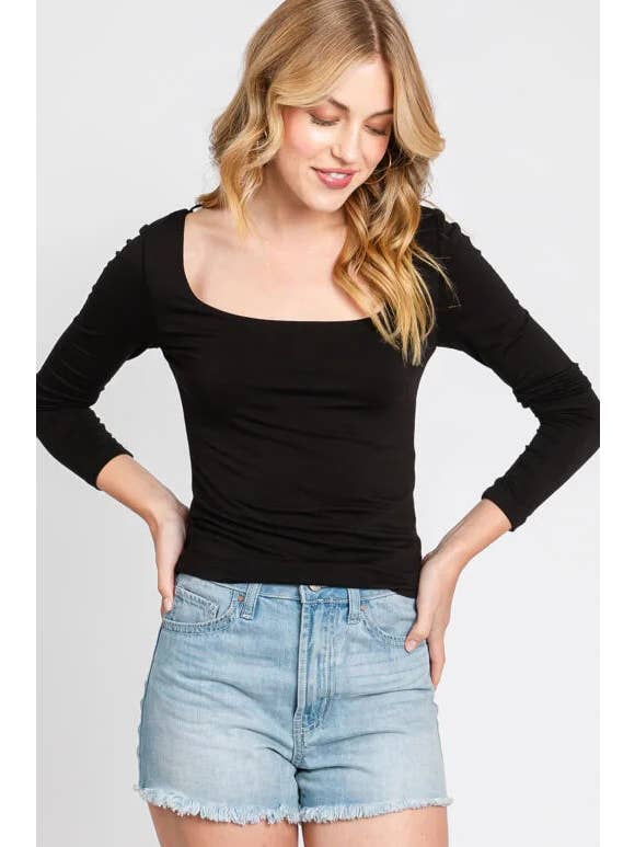 Final Touch - Wholesale Knit Top - Women's - Double Layered Square Neck Basic Top - T1710915