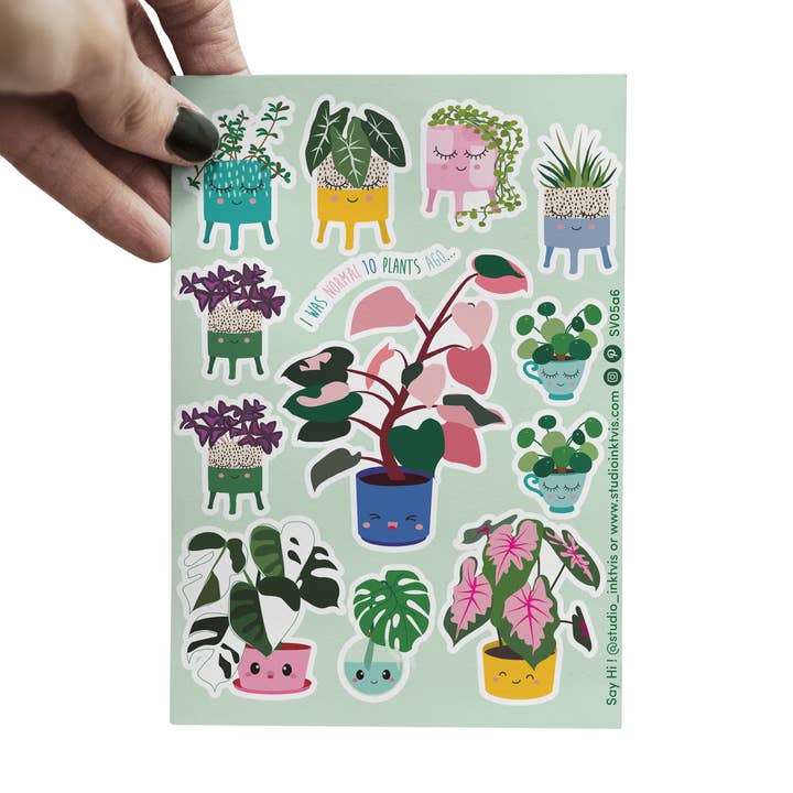Sticker sheet Plants with Pink Princess, Monstera and Pilea for wholesale by Studio Inktvis
