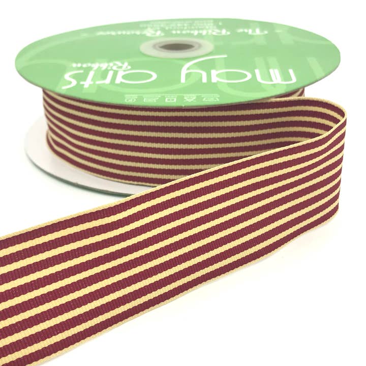 May Arts Ribbon - Wholesale Ribbon - Gift Wrapping - 1.5" Classic Wine & Oatmeal Striped Grosgrain Ribbon