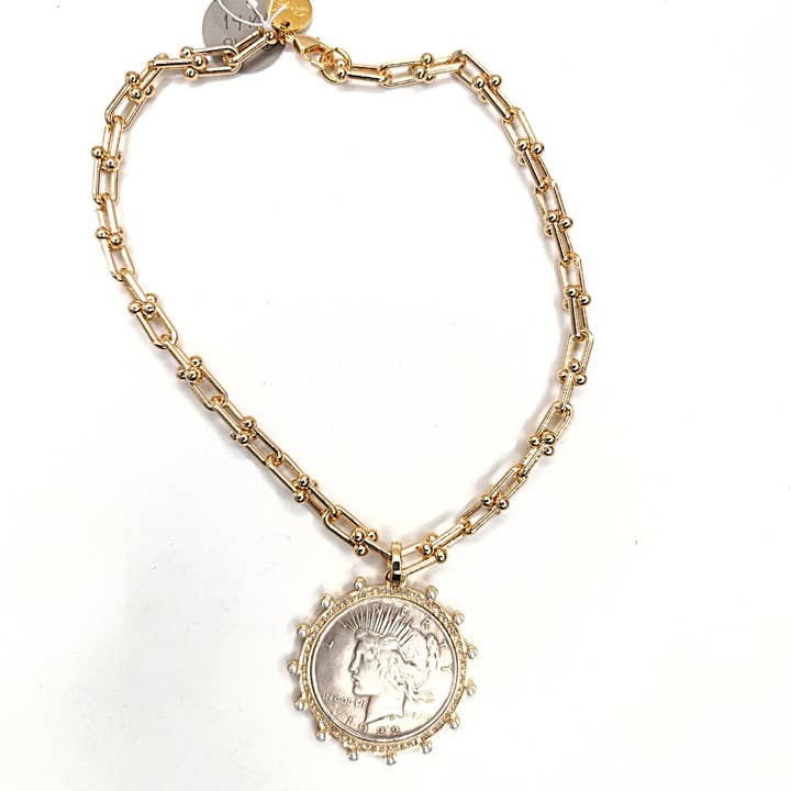 Beauty In Stone Jewelry - Wholesale Pendant/Charm Necklace - Liberty Coin or French Coin Pendant Necklace / Pearl Setting1