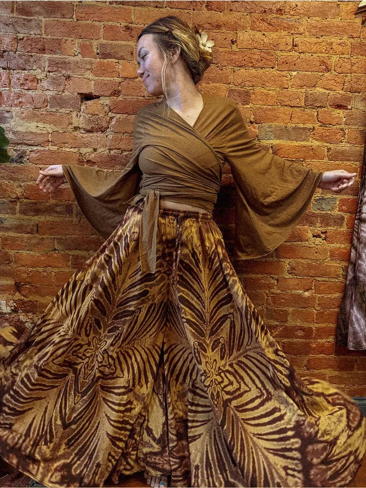 Gardenbelle Shop - Wholesale Broek - Dames - Hippie Boho handgeverfde Palazzo-broek, Bodhi soepelvallende broek1