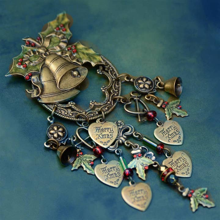 Sweet Romance Jewelry - Wholesale Brooch - Holly Bells Pin P3553