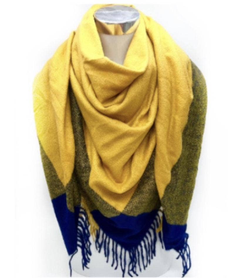 LINETA - Wholesale Scarf - Women's - HG-34 Large square scarf with long fringes6