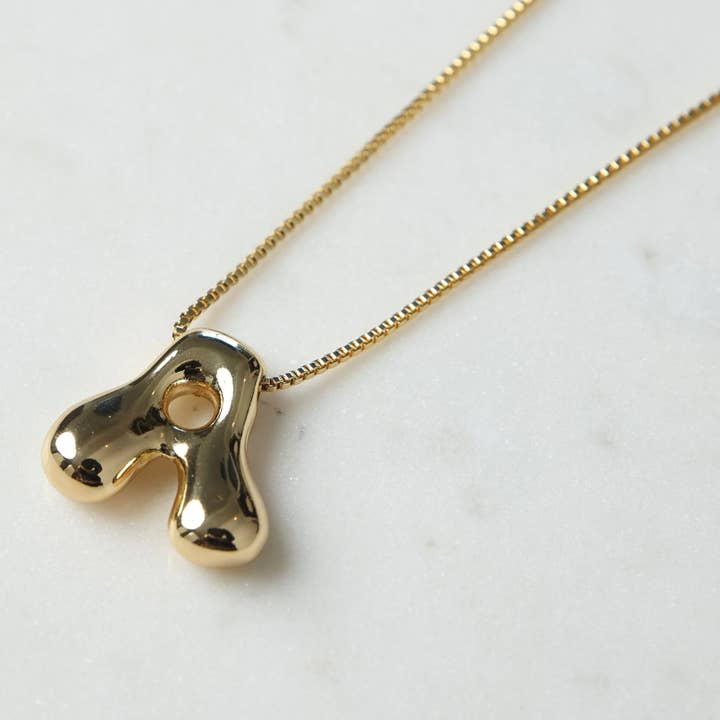 Glossy Bubble Letter Initial Necklace for wholesale by Belle By Elle