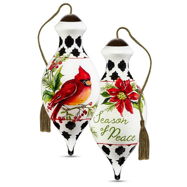 Precious Moments - Wholesale Ornament - Ne'Qwa Art Peace Cardinal with Black and White Border Orn.2