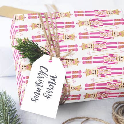 Pink House On River Road - Wholesale Flat Wrap - Nutcracker Christmas Holiday Gift Wrapping Paper