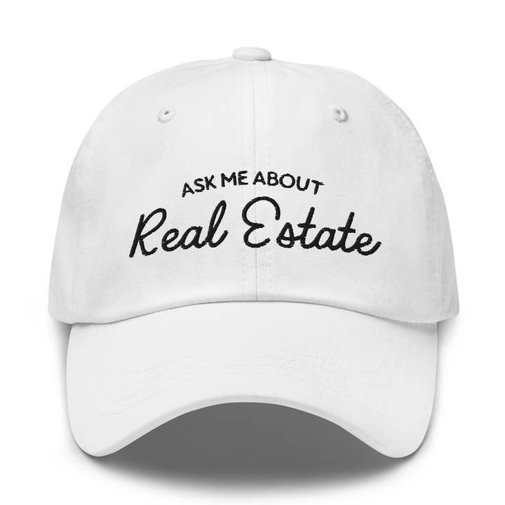 Casquette de papa brodée "Demandez-moi à propos de l'immobilier" | Fil noir pour la vente par CRE PYT