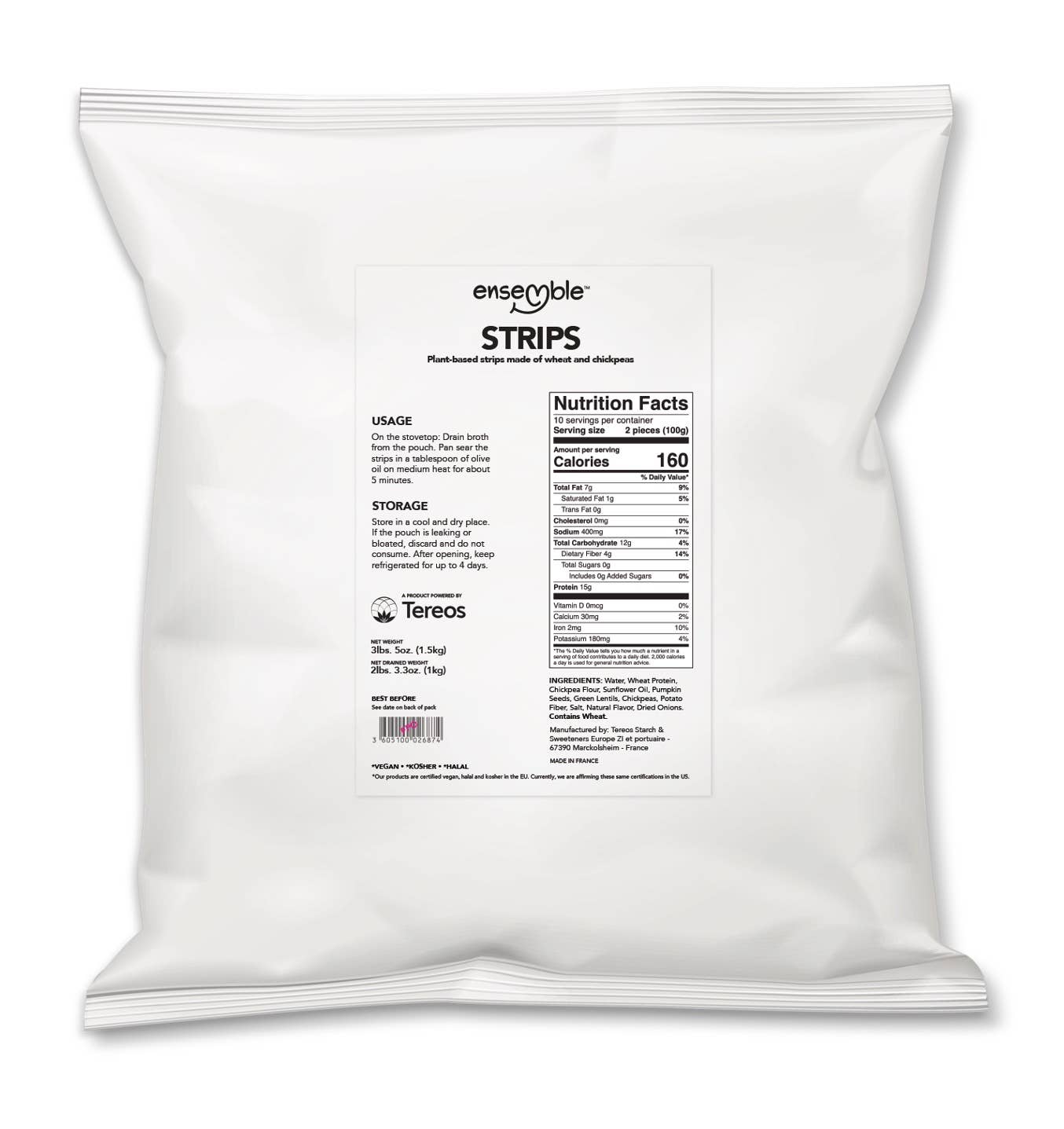 Ensemble Foods - Wholesale Shelf-stable prepared meal - Strips - Ensemble plant-based protein (shelf stable)"2