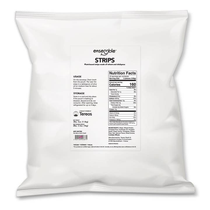 Ensemble Foods – wholesale Shelf-stable prepared meal – Strips - Ensemble plant-based protein (shelf stable)"2