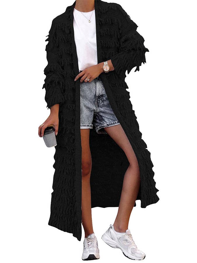 MB Fashion Wholesale - Wholesale Cardigan - Women's - MB FASHION Long Fringe Textured Open-Front Cardigan 1282LY