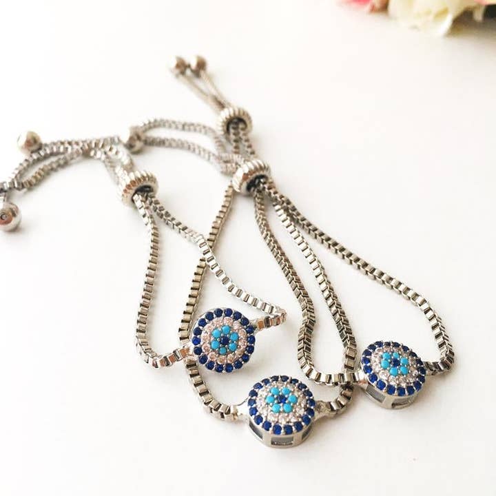 Evileyefavor - Venta al por mayor Juegos de joyas - Conjunto de pulsera de mal de ojo, pulsera ajustable, pulsera de mal de ojo griego de la