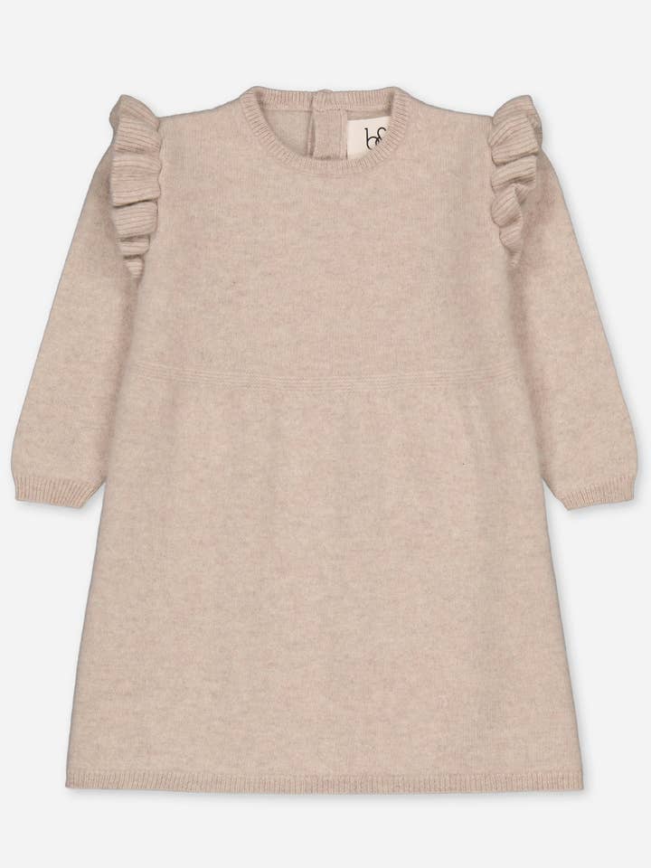 BABY CASHMERE RUFFLED DRESS BEIGE for wholesale by bobbin & tricot
