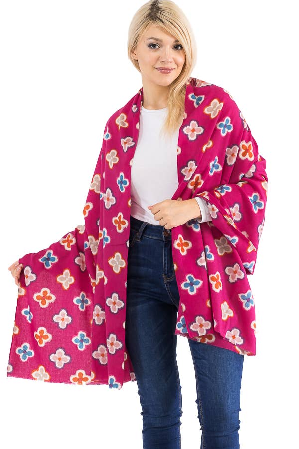 Cap Zone – Großhandel Schal – Damen – Mehrfarbiger länglicher Schal aus Kaschmirimitat mit Kleeblatt-9