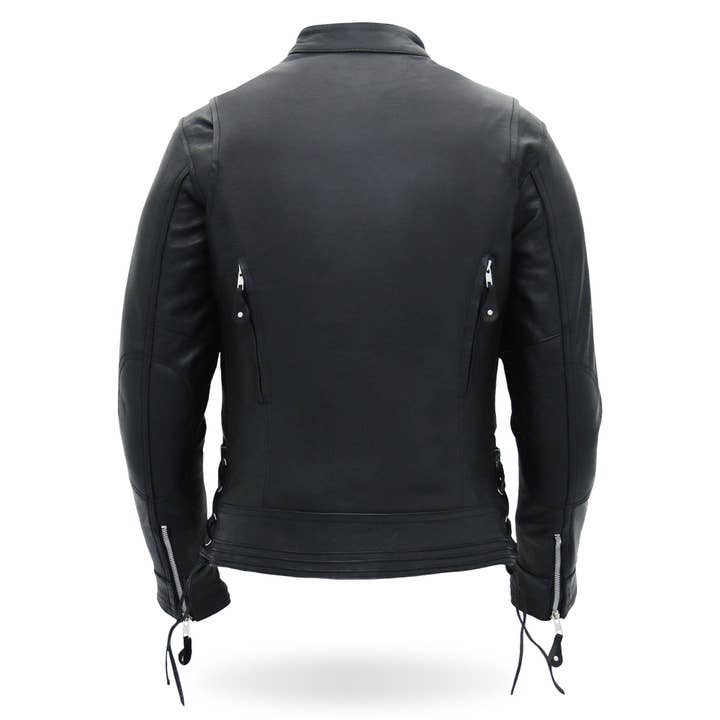 BLACK Hot Leathers JKL1025 Ladies Motorcycle style Lace Up Sleeves Leather Biker Jacket for wholesale on Faire